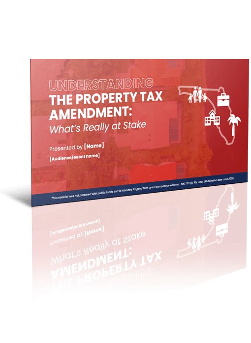 Mockup image of a slide deck entitled "understanding the property tax amendment"